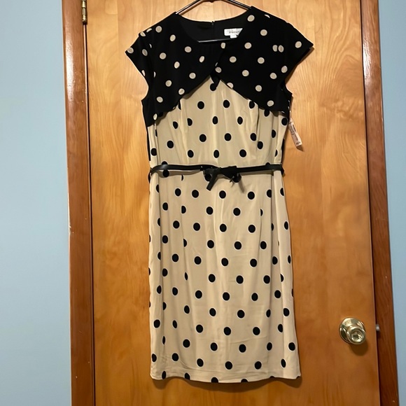 dressbarn Dresses & Skirts - dressbarn Black and Cream Polka Dot Midi Dress